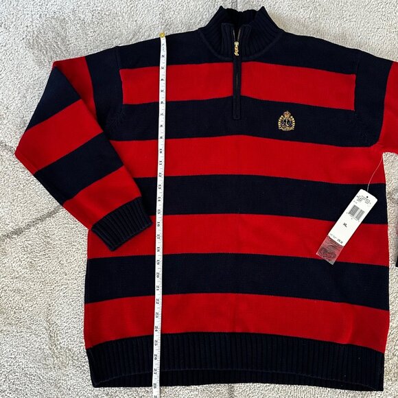NWT Ralph Lauren Blue/Red Stripe Mock Neck Sweater Embroidered Crest Sz XL - Picture 5 of 8